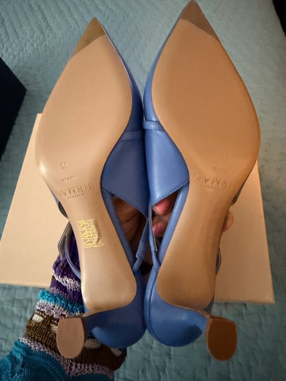 NWT Alexandre Birman Periwinkle Blue Leather Strappy Slingback Pumps - Picture 4 of 5